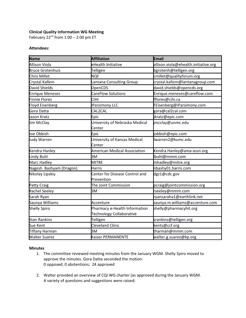 Clinical Quality Information WG Meeting