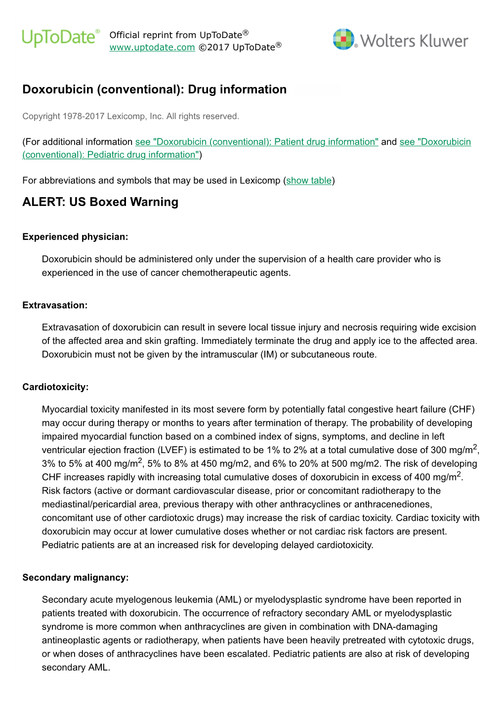 Doxorubicin (Conventional): Drug Information