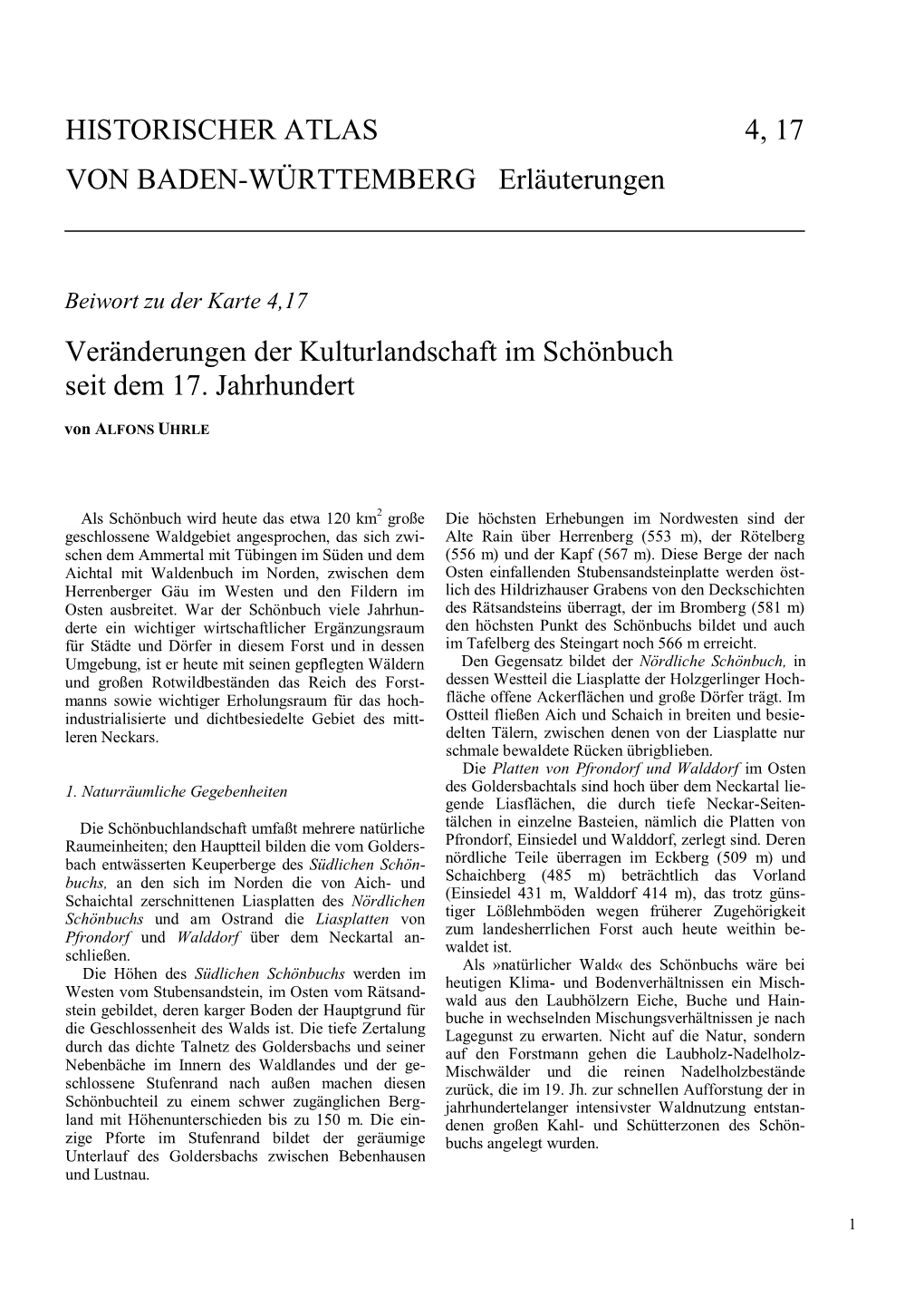 Veränderungen Der Kulturlandschaft Im Schönbuch Seit Dem 17