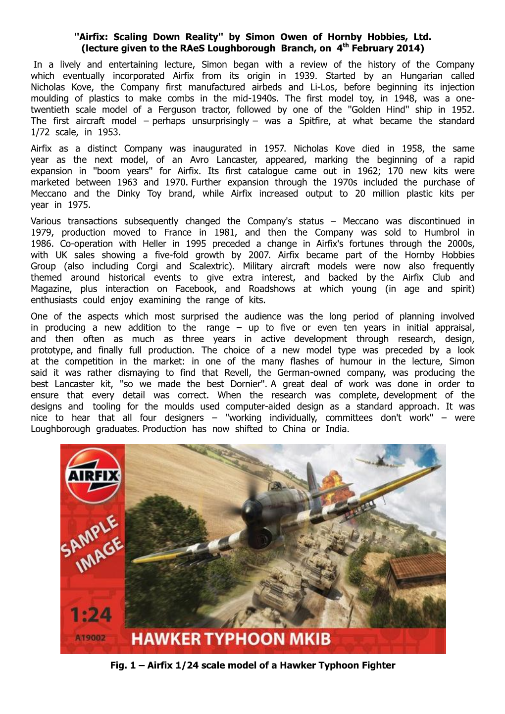 ''Airfix: Scaling Down Reality'' by Simon Owen of Hornby Hobbies, Ltd