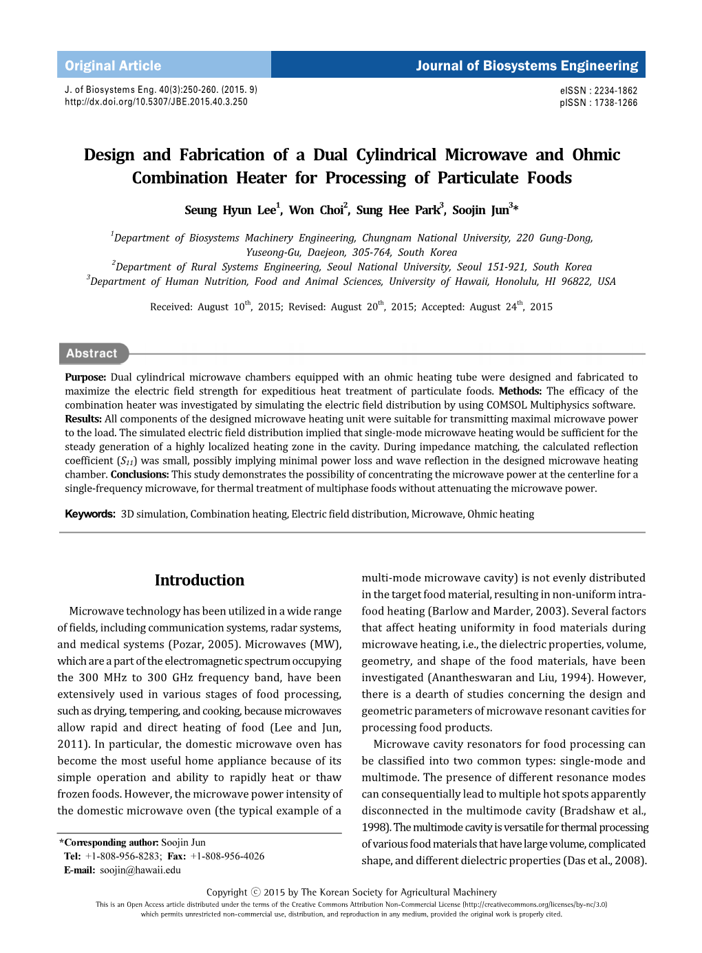 Design and Fabrication of a Dual Cylindrical Microwave and Ohmic Combination Heater for Processing of Particulate Foods