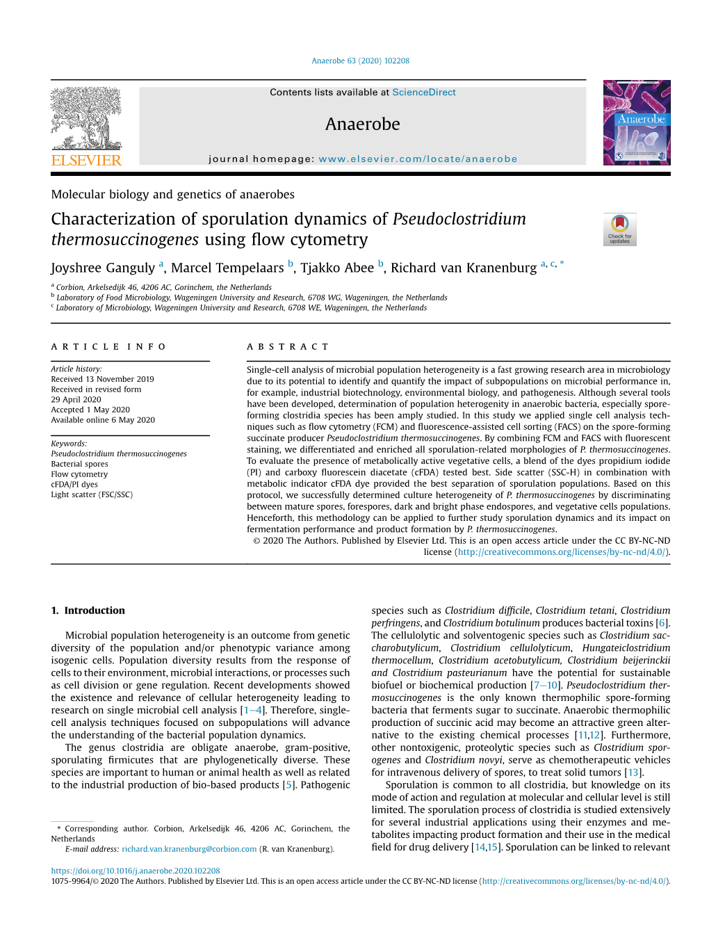 Characterization of Sporulation Dynamics of Pseudoclostridium Thermosuccinogenes Using ﬂow Cytometry