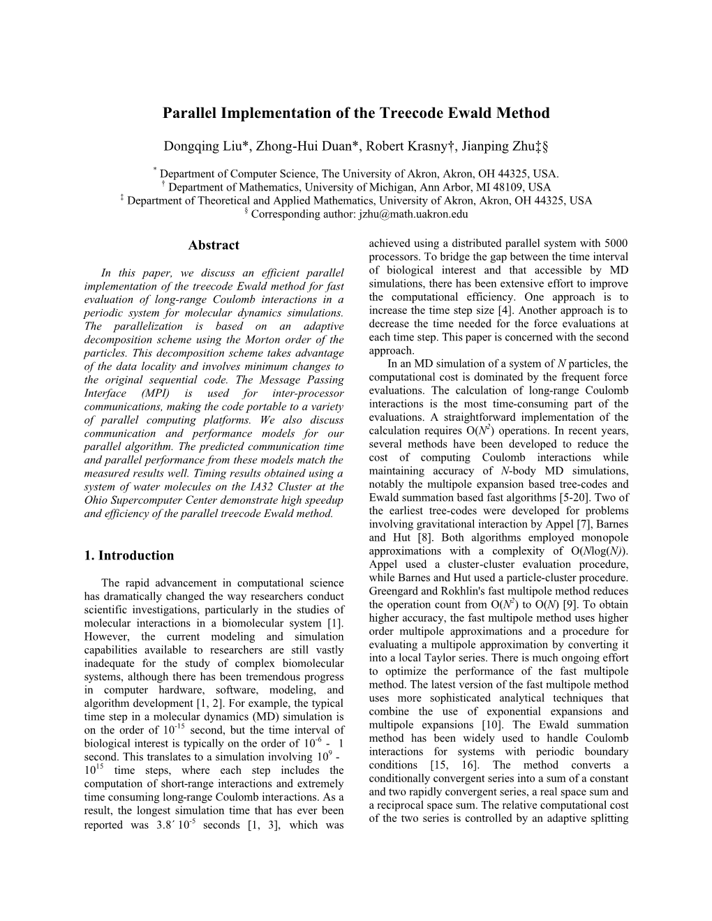 Parallel Implementation of the Treecode Ewald Method