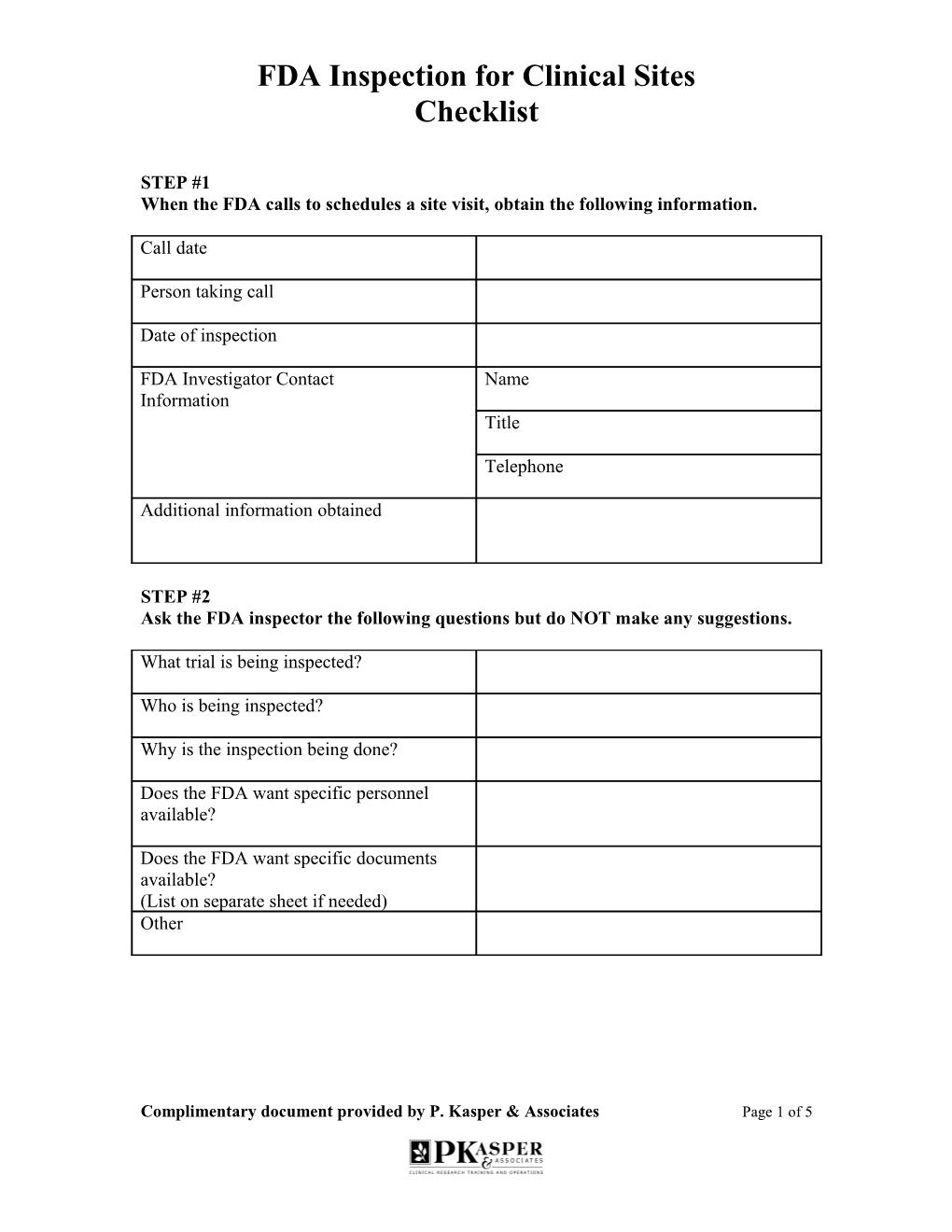 FDA Inspection for Clinical Sites