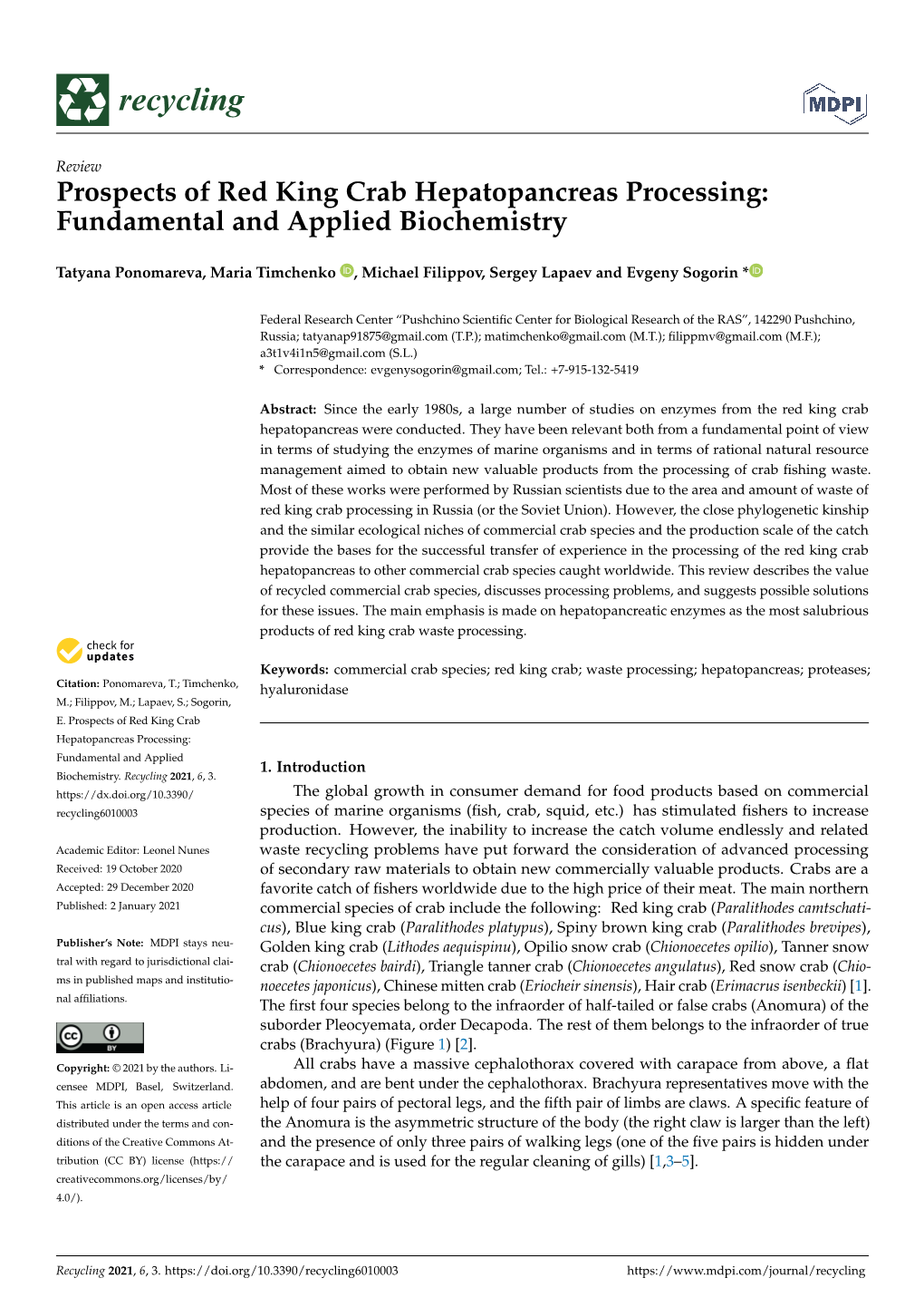 Prospects of Red King Crab Hepatopancreas Processing: Fundamental and Applied Biochemistry