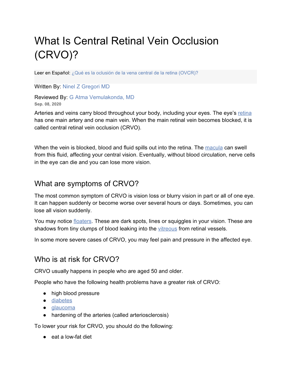 What Is Central Retinal Vein Occlusion (CRVO)?