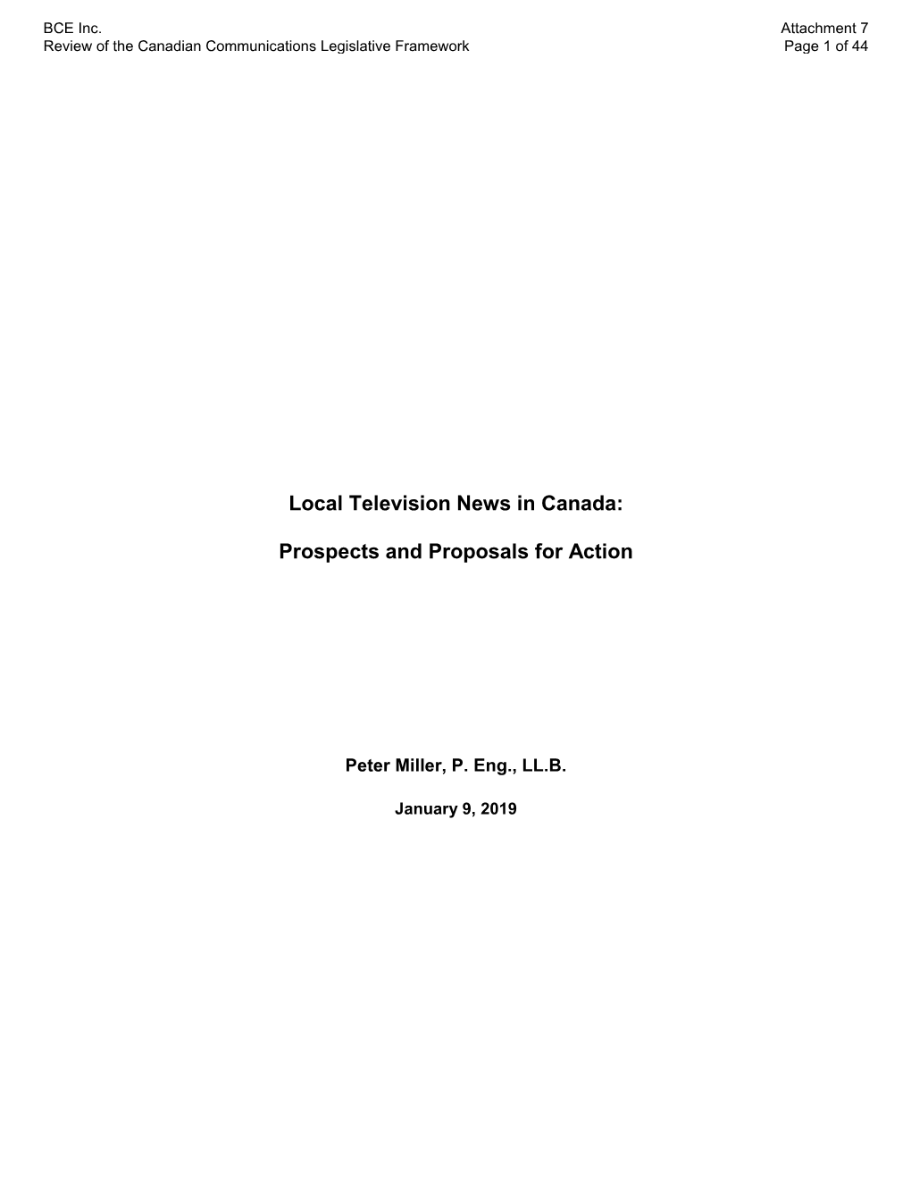 BCE Inc.: Local Television News in Canada: Prospects and Proposals