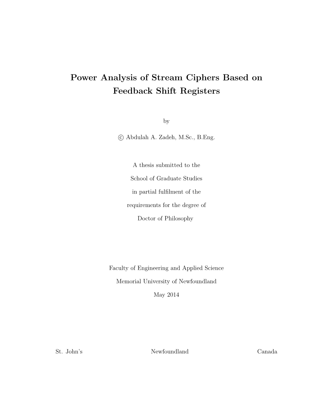 Power Analysis of Stream Ciphers Based on Feedback Shift Registers