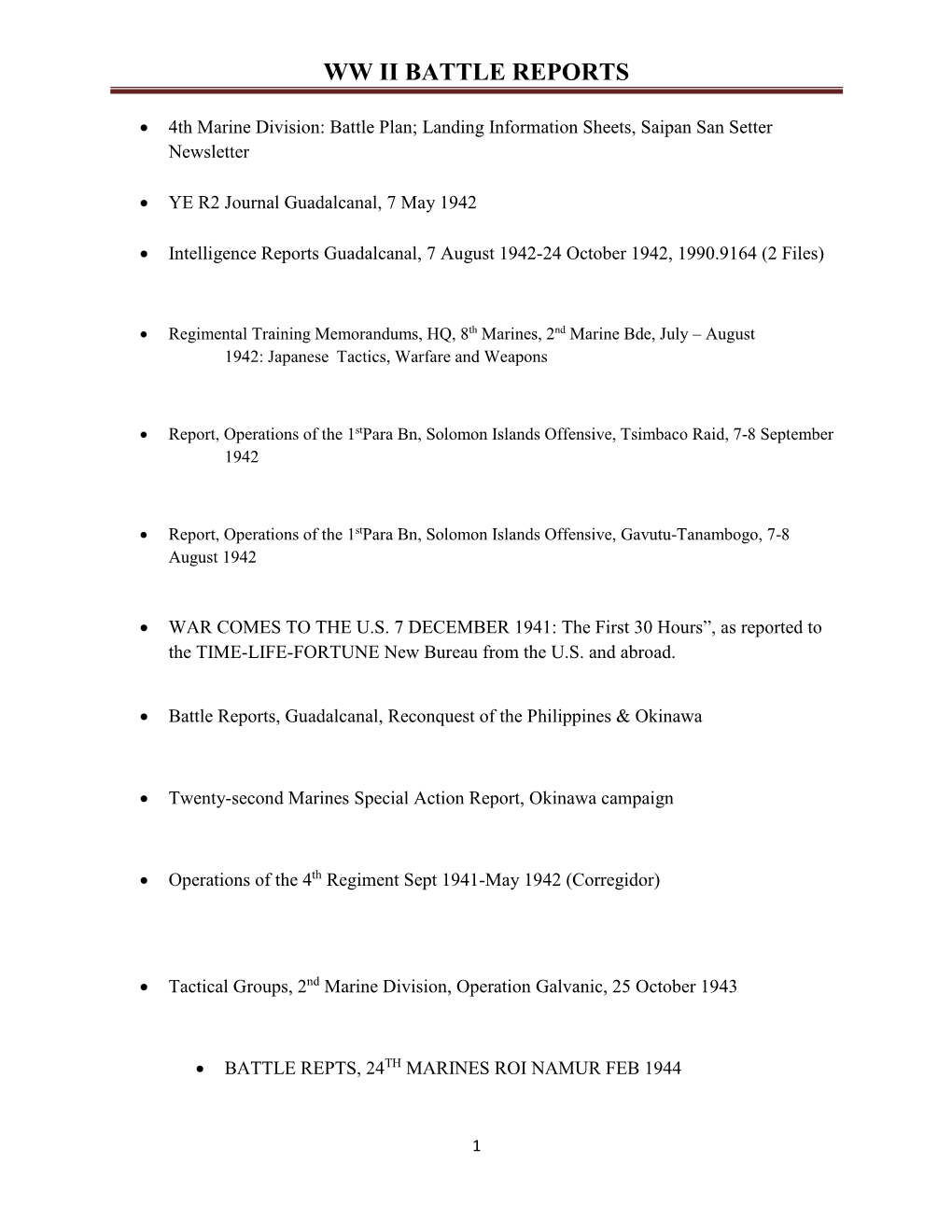 1. Ww Ii Battle Reports