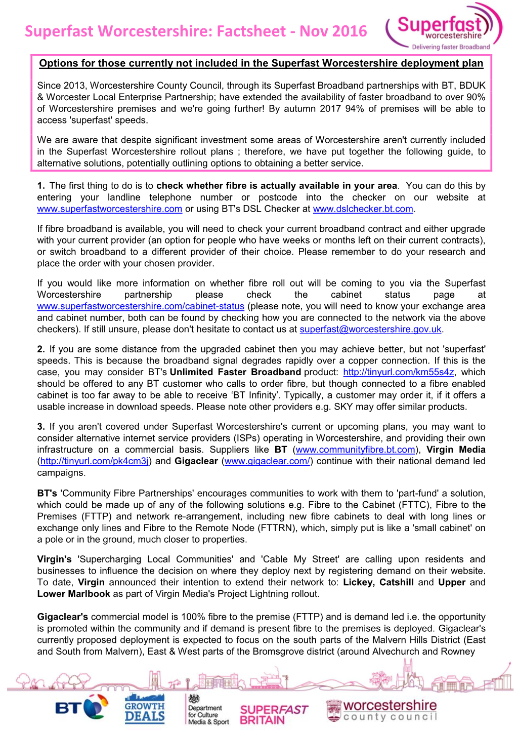 Superfast Worcestershire: Factsheet - Nov 2016