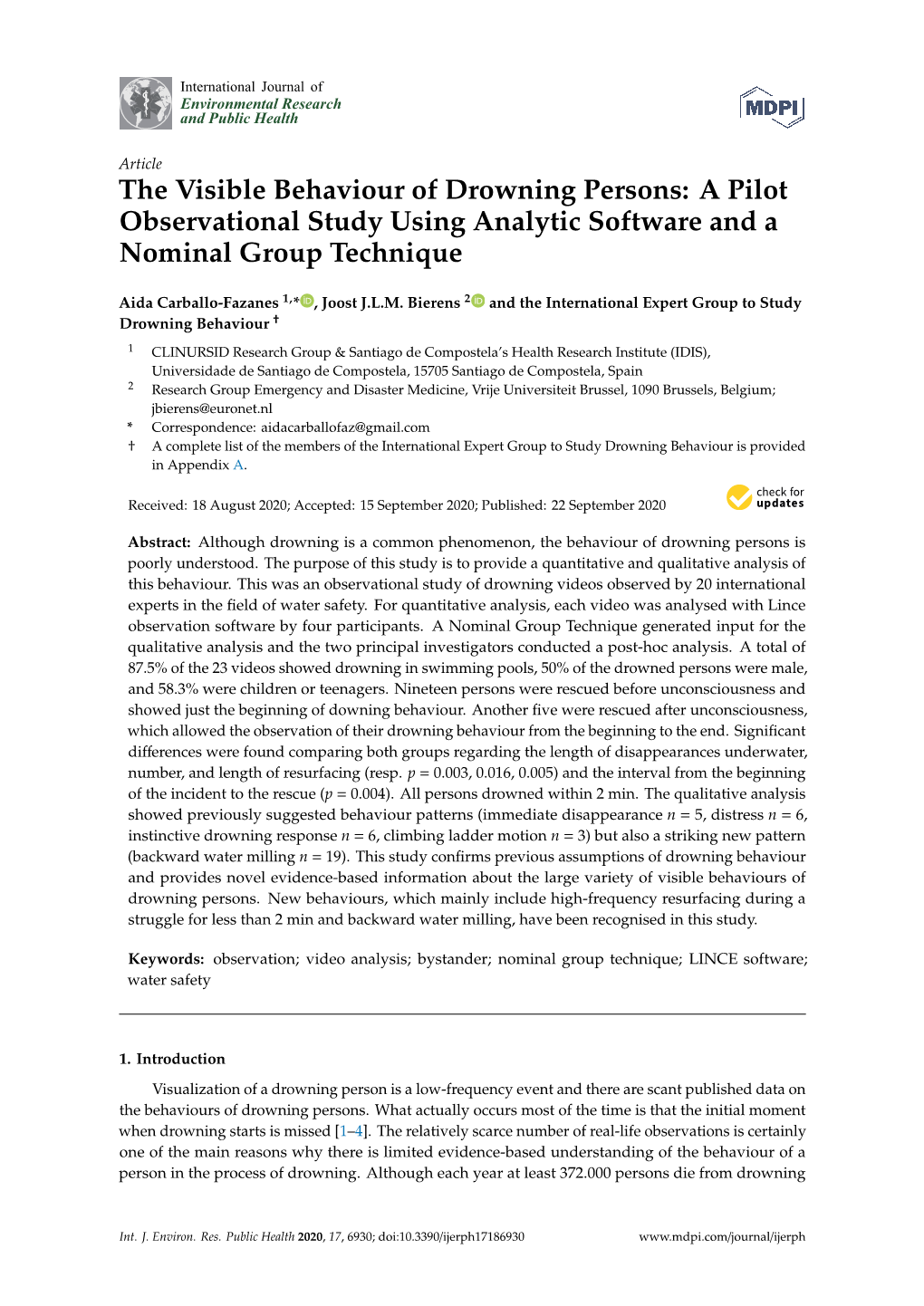 The Visible Behaviour of Drowning Persons: a Pilot Observational Study Using Analytic Software and a Nominal Group Technique