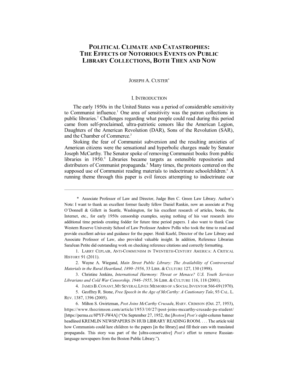 Political Climate and Catastrophes: the Effects of Notorious Events on Public Library Collections, Both Then and Now