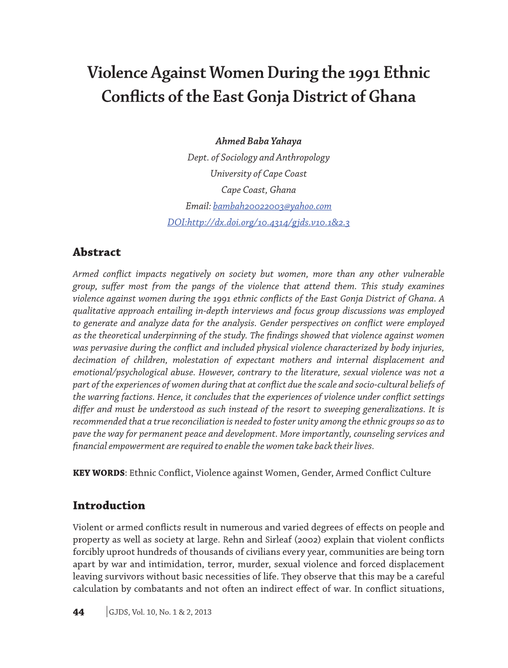 Violence Against Women During the 1991 Ethnic Conflicts of the East Gonja District of Ghana