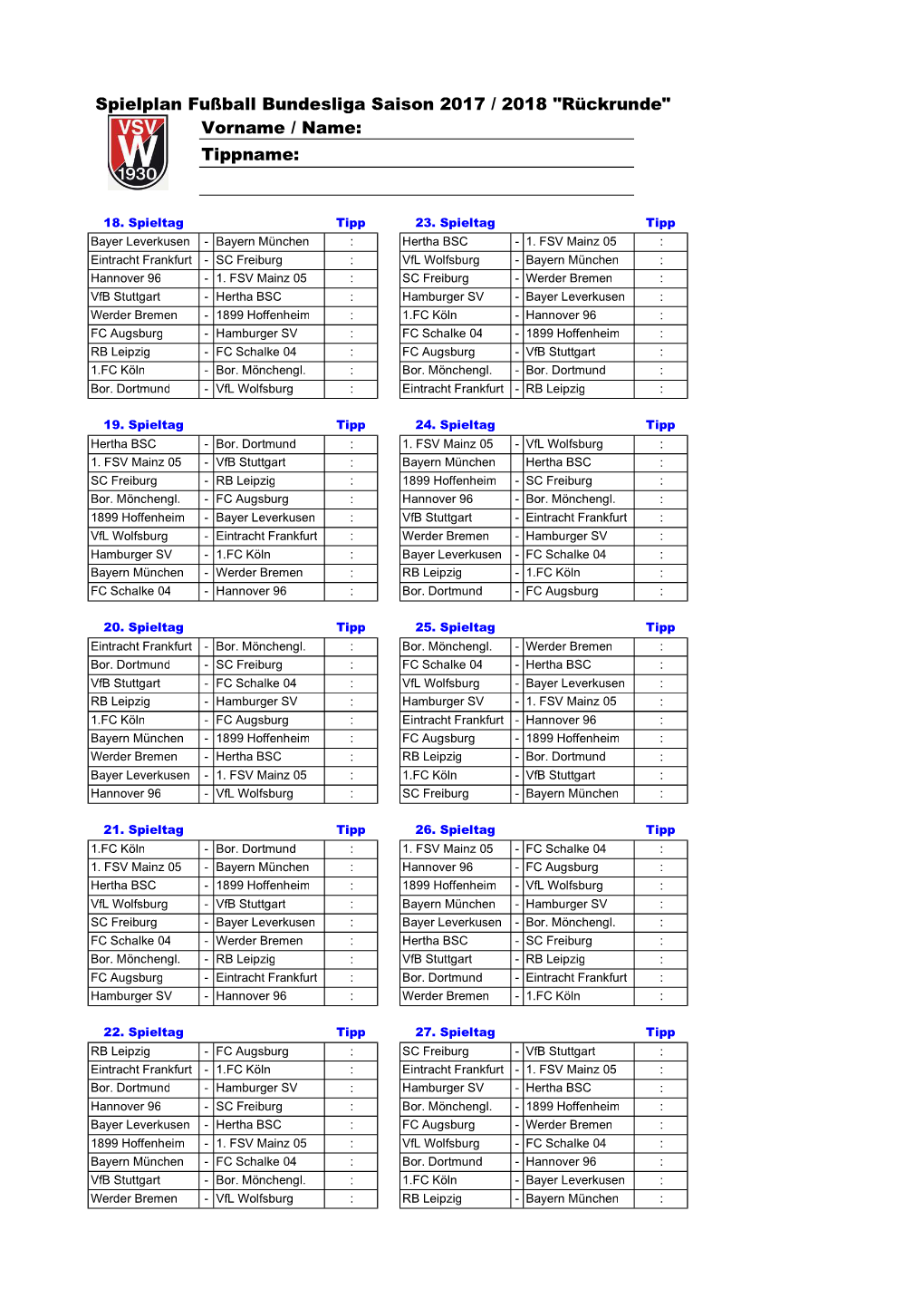 Spielplan Rückrunde 17-18