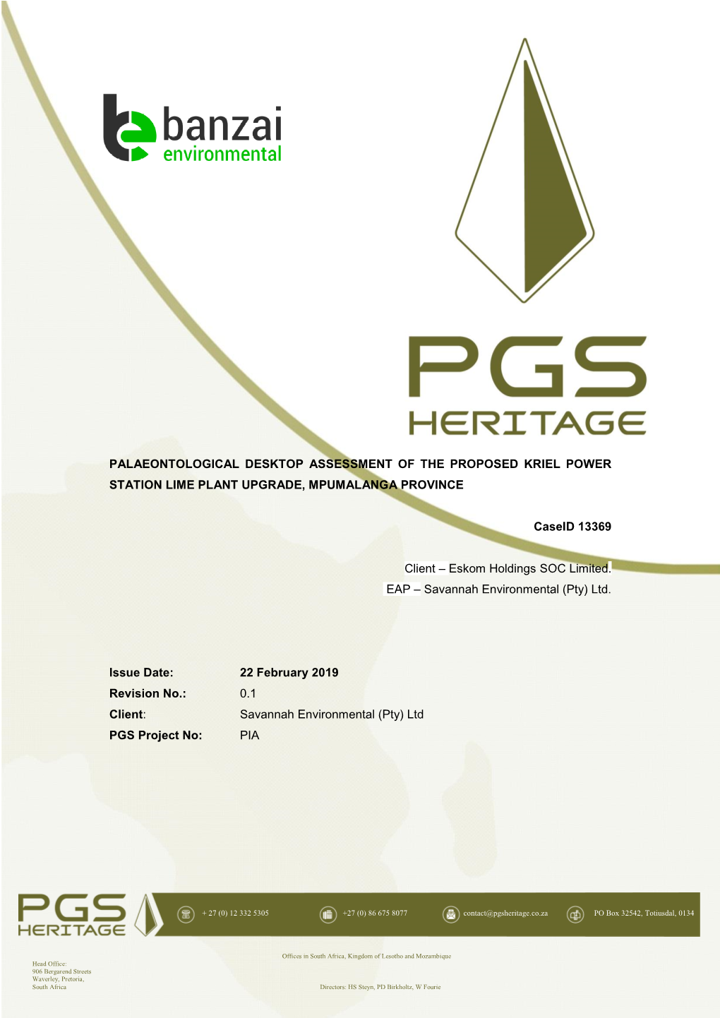 Palaeontological Desktop Assessment of the Proposed Kriel Power Station Lime Plant Upgrade, Mpumalanga Province