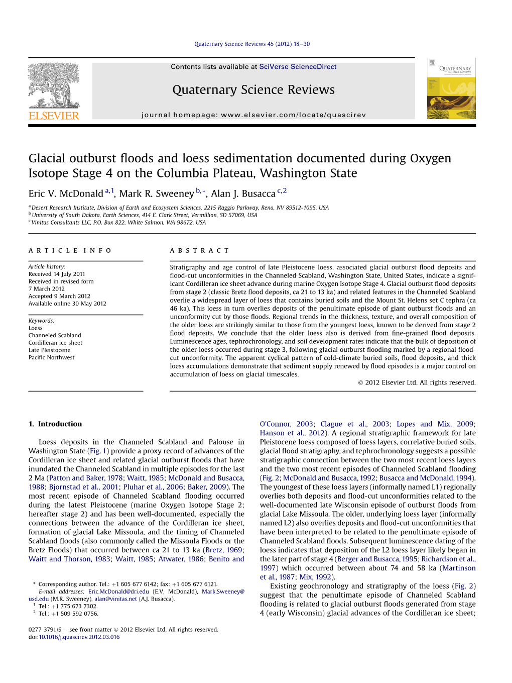 Glacial Outburst Floods and Loess Sedimentation Documented During Oxygen Isotope Stage 4 on the Columbia Plateau, Washington