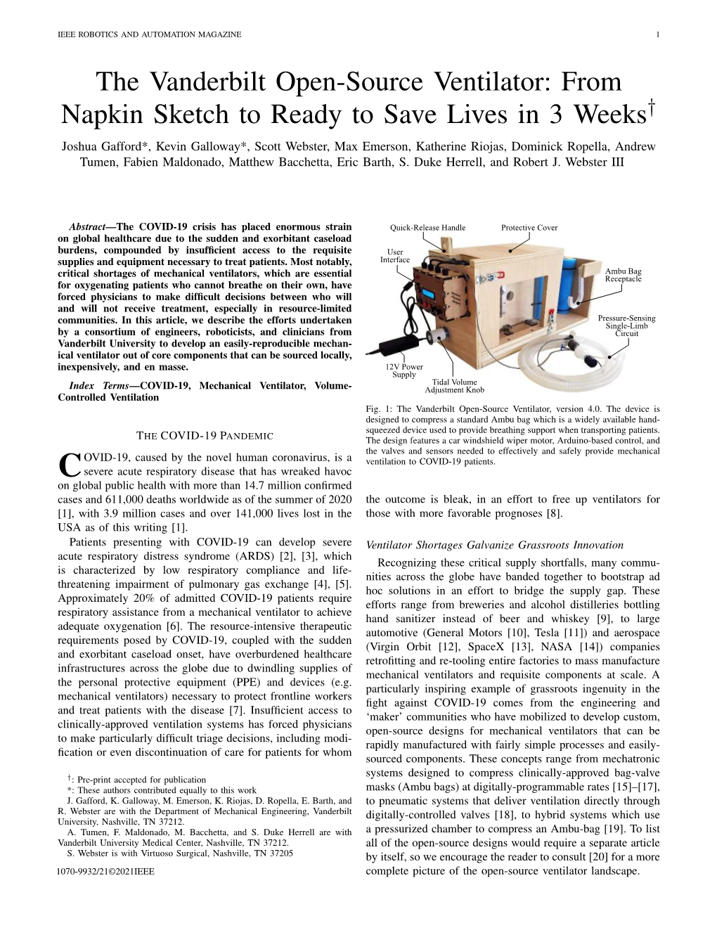 The Vanderbilt Open-Source Ventilator: from Napkin Sketch To