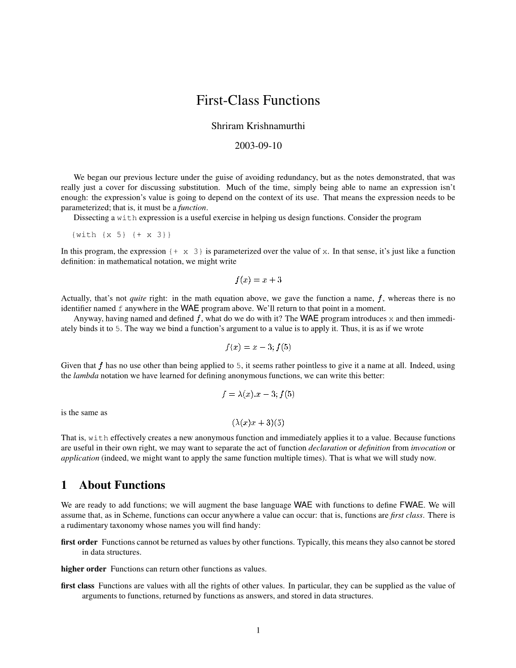 First-Class Functions