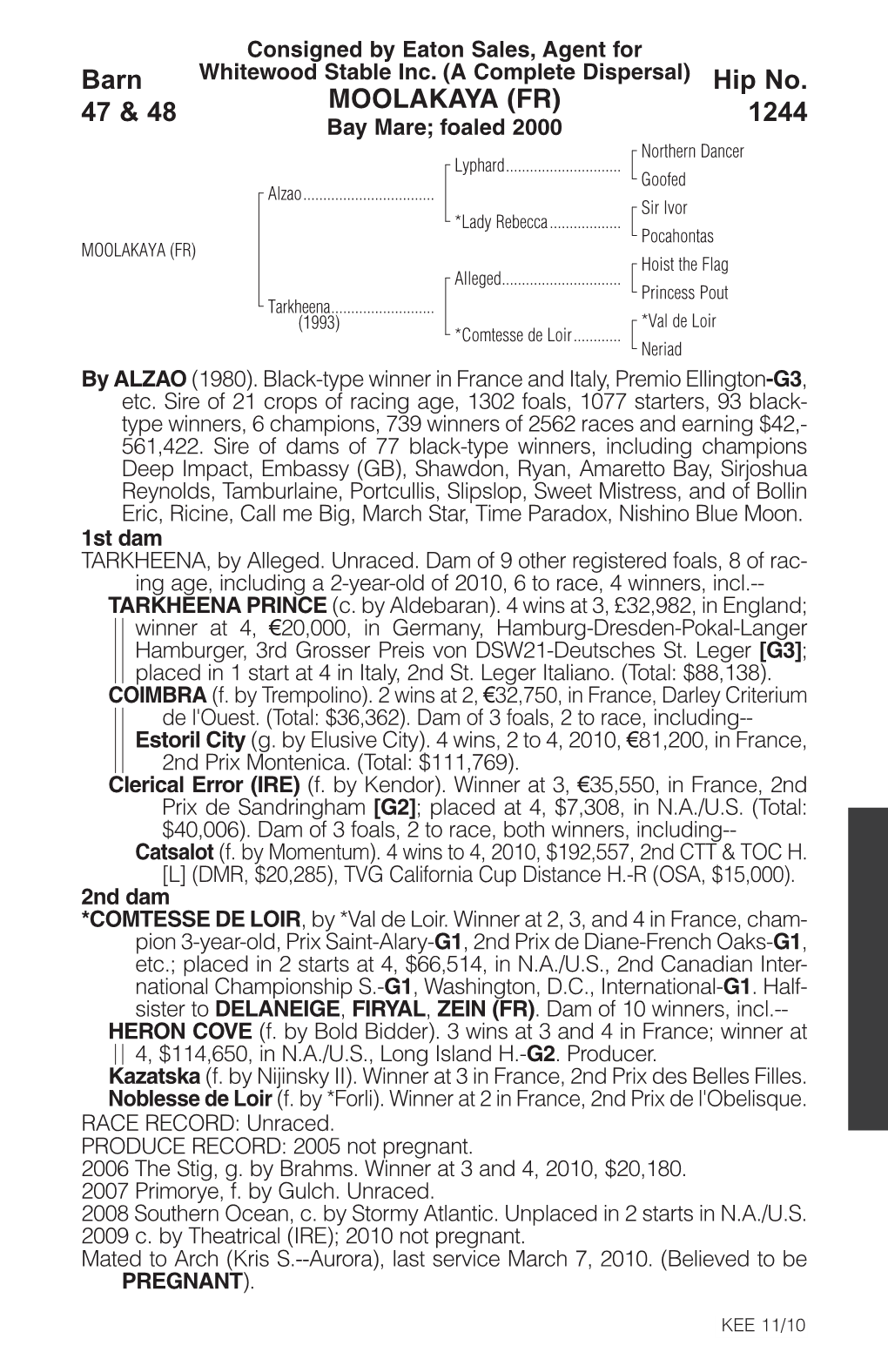 MOOLAKAYA (FR) 1244 Bay Mare; Foaled 2000 Northern Dancer Lyphard