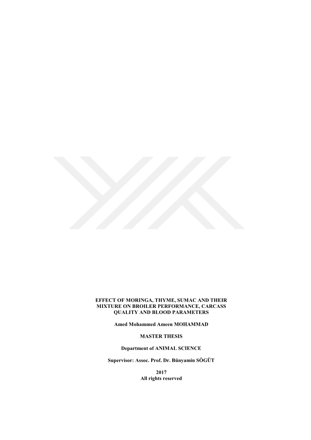 Effect of Moringa, Thyme, Sumac and Their Mixture on Broiler Performance, Carcass Quality and Blood Parameters