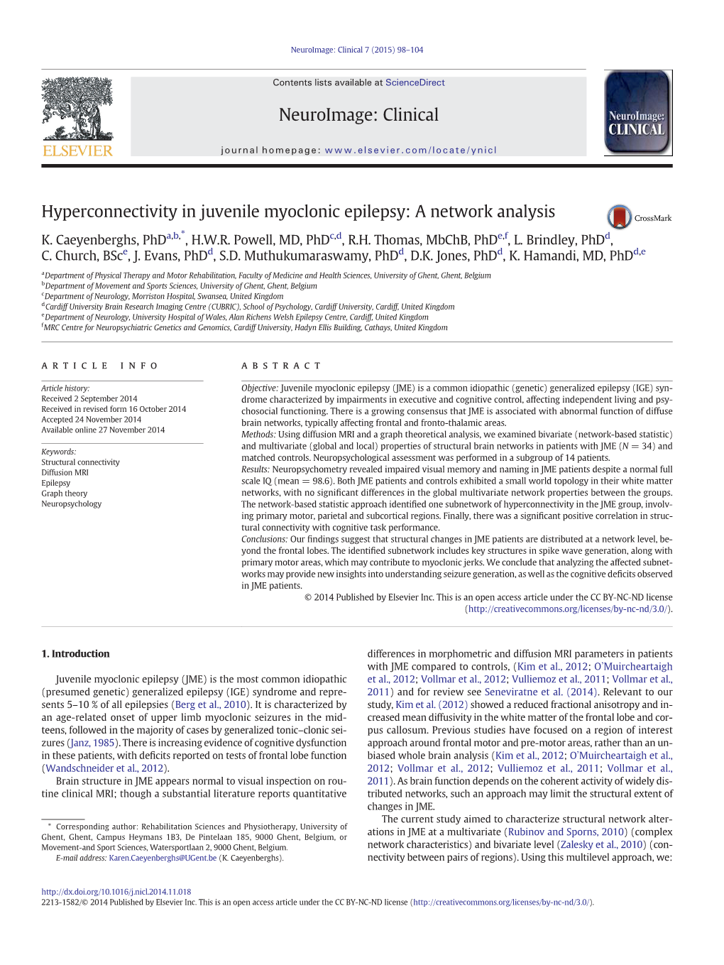 Hyperconnectivity in Juvenile Myoclonic Epilepsy: a Network Analysis