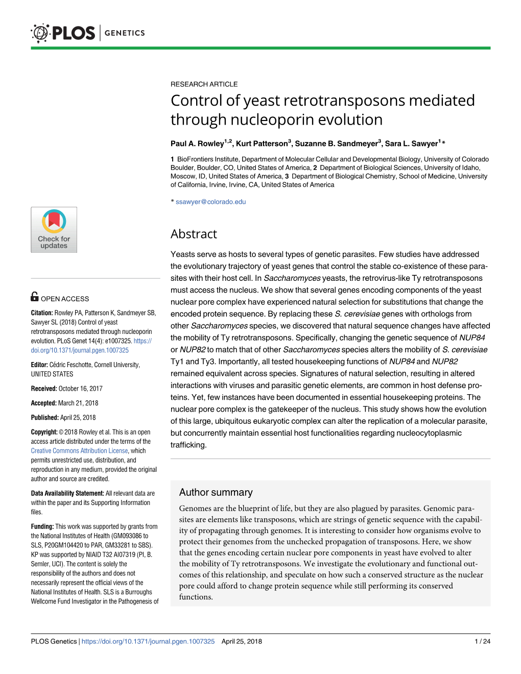 Control of Yeast Retrotransposons Mediated Through Nucleoporin Evolution