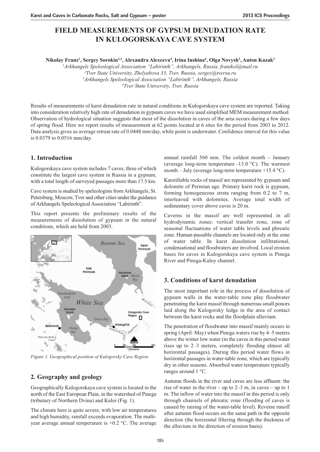 Field Measurements of Gypsum Denudation Rate in Kulogorskaya Cave System