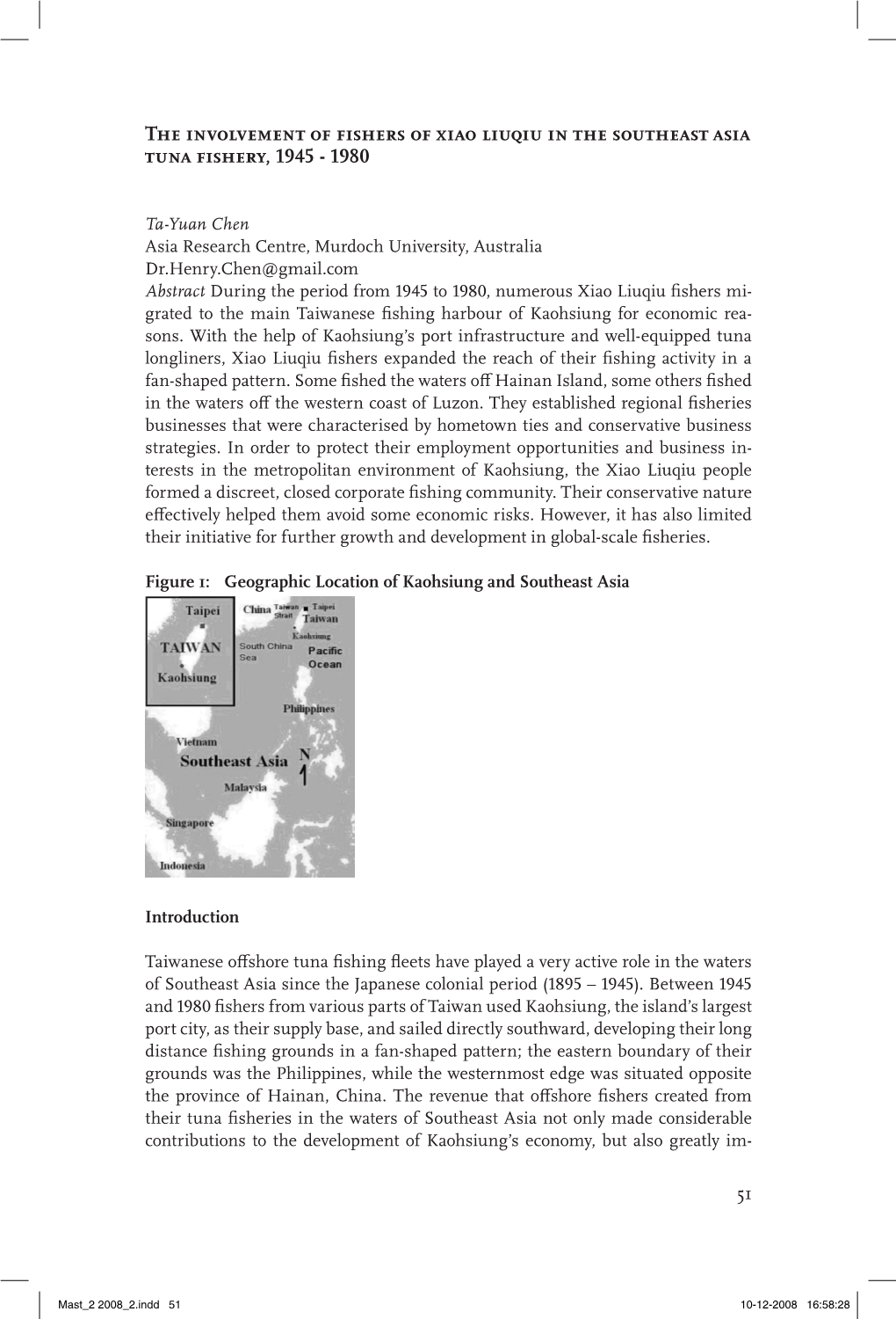 The Involvement of Fishers of Xiao Liuqiu in the Southeast Asia Tuna Fishery, 1945 - 1980