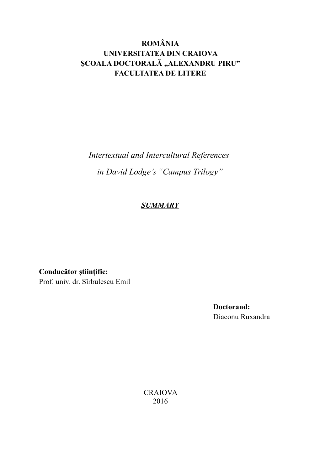 Intertextual and Intercultural References in David Lodge's