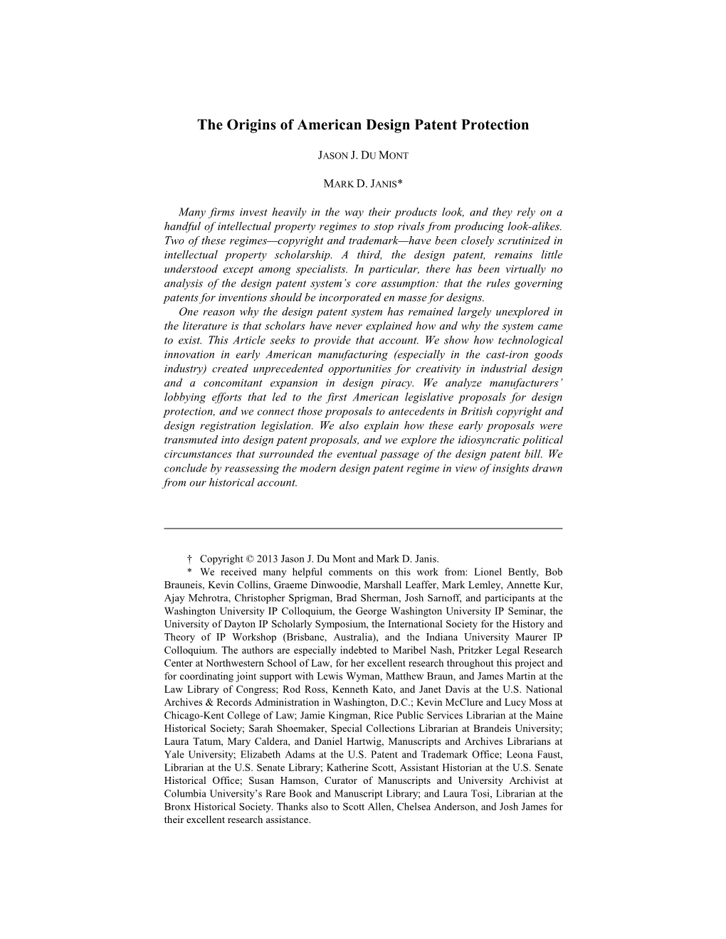 The Origins of American Design Patent Protection