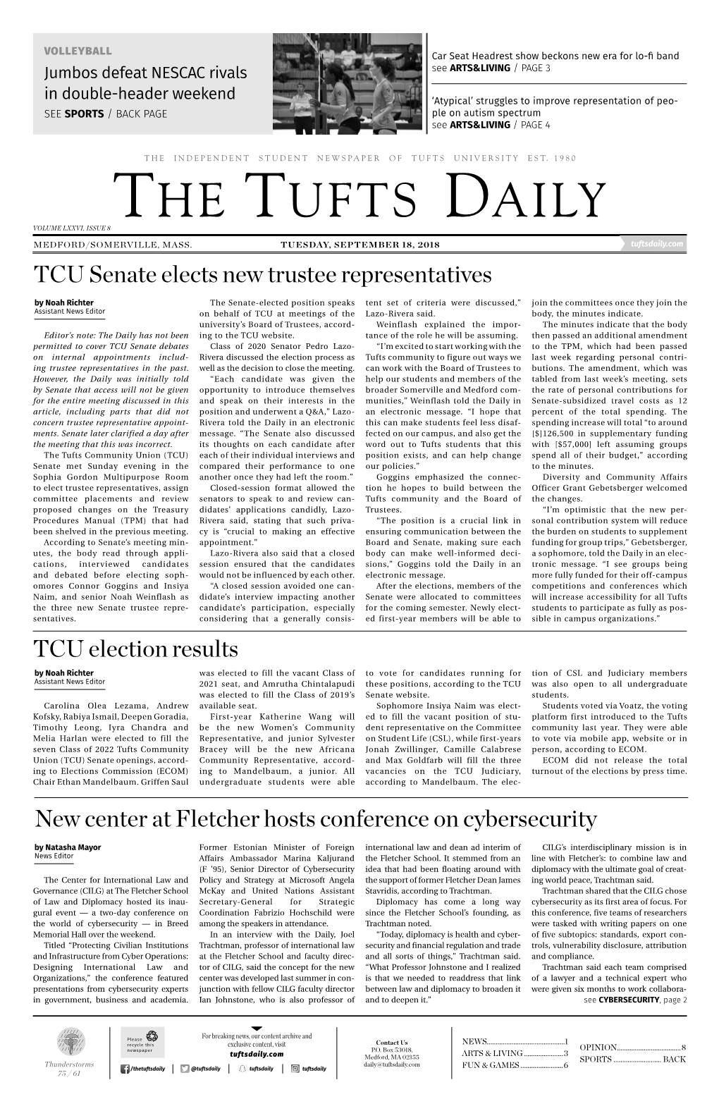 The Tufts Daily Volume Lxxvi, Issue 8