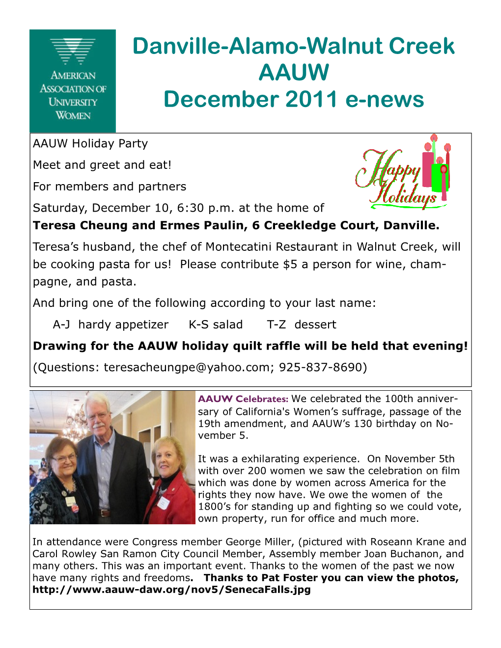 Danville-Alamo-Walnut Creek AAUW December 2011 E-News