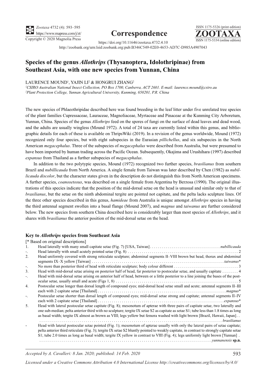 Species of the Genus Allothrips (Thysanoptera, Idolothripinae) from Southeast Asia, with One New Species from Yunnan, China