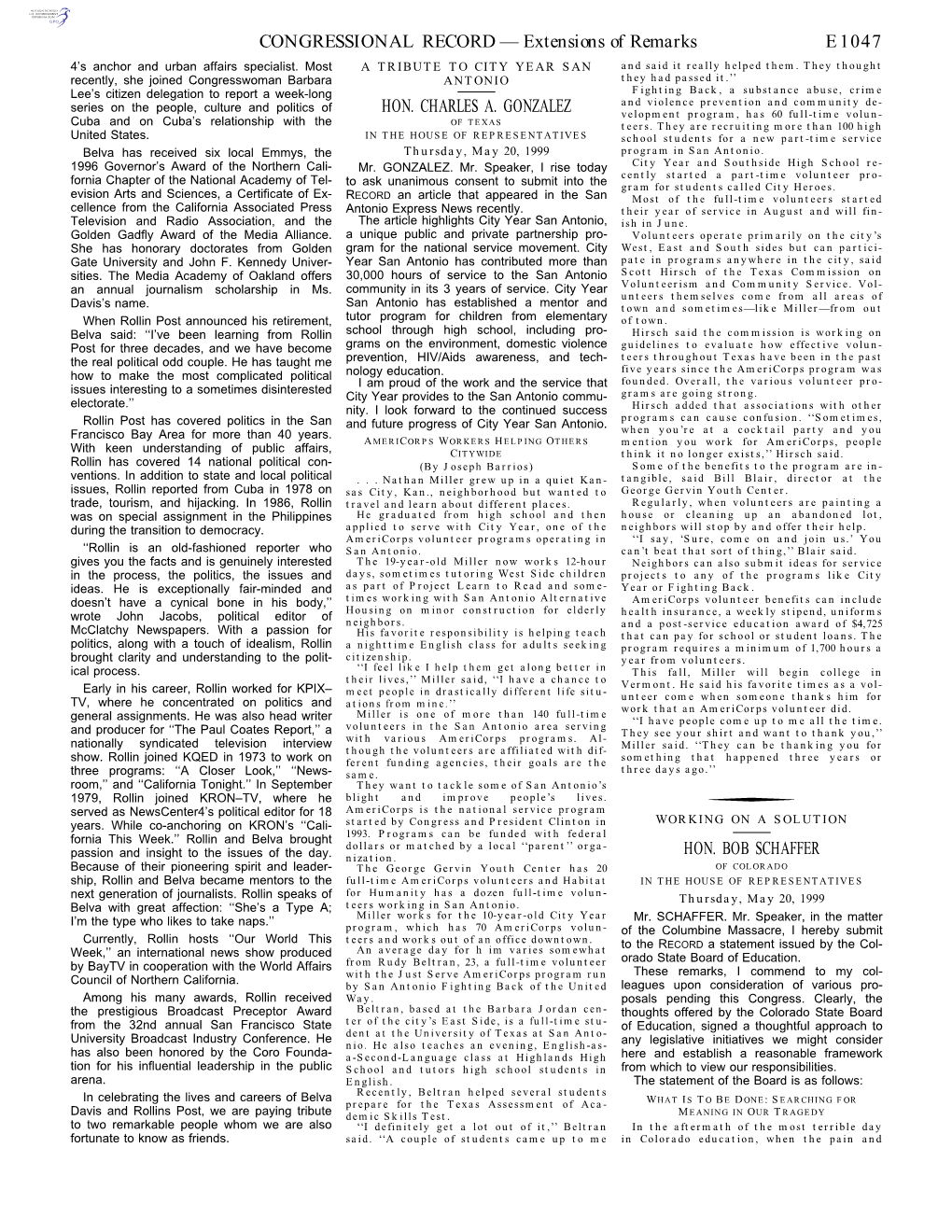 CONGRESSIONAL RECORD— Extensions of Remarks E1047 HON