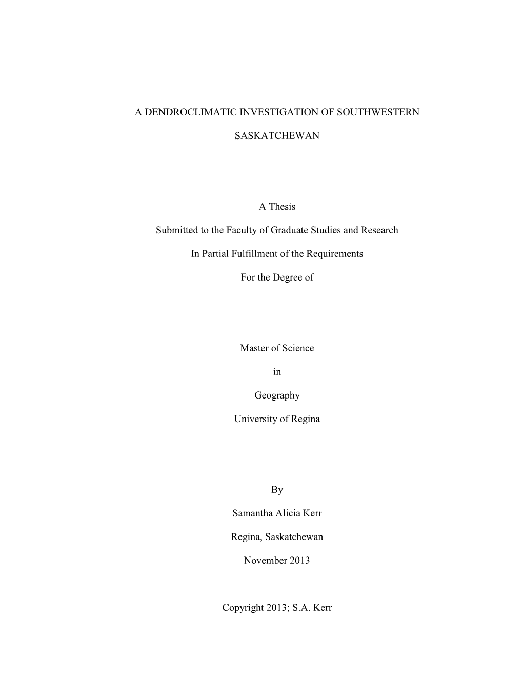 A Dendroclimatic Investigation of Southwestern