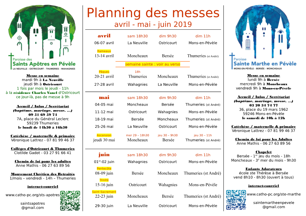 Planning Des Messes Avril - Mai - Juin 2019