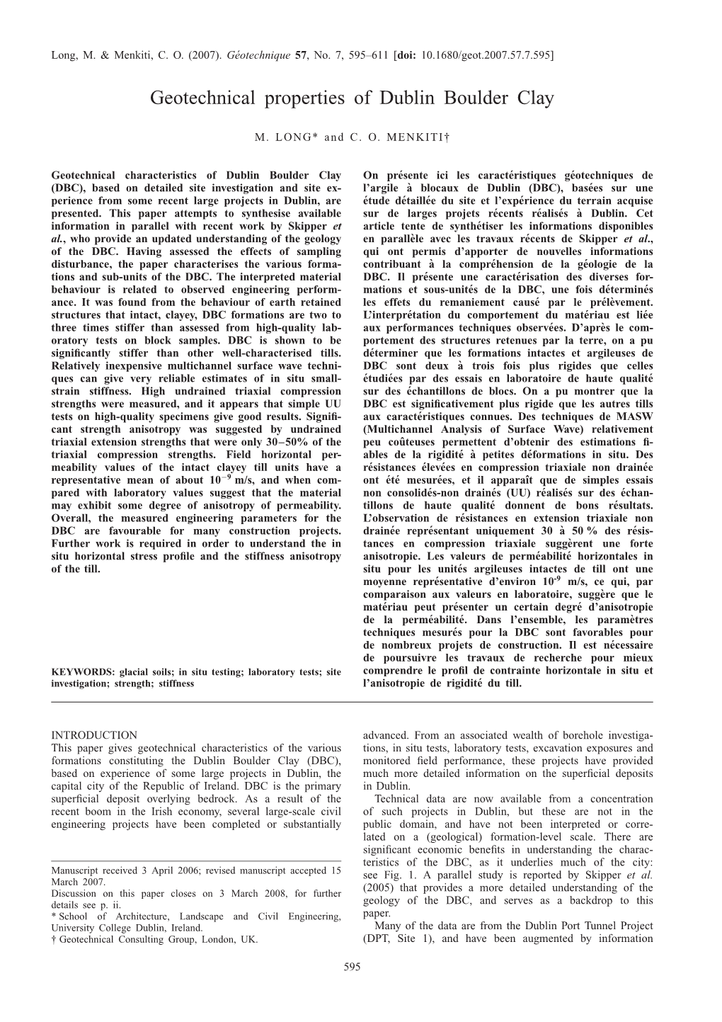 Geotechnical Properties of Dublin Boulder Clay