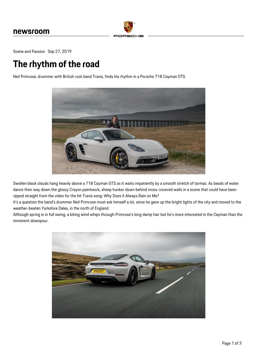 The Rhythm of the Road Neil Primrose, Drummer with British Rock Band Travis, Finds His Rhythm in a Porsche 718 Cayman GTS