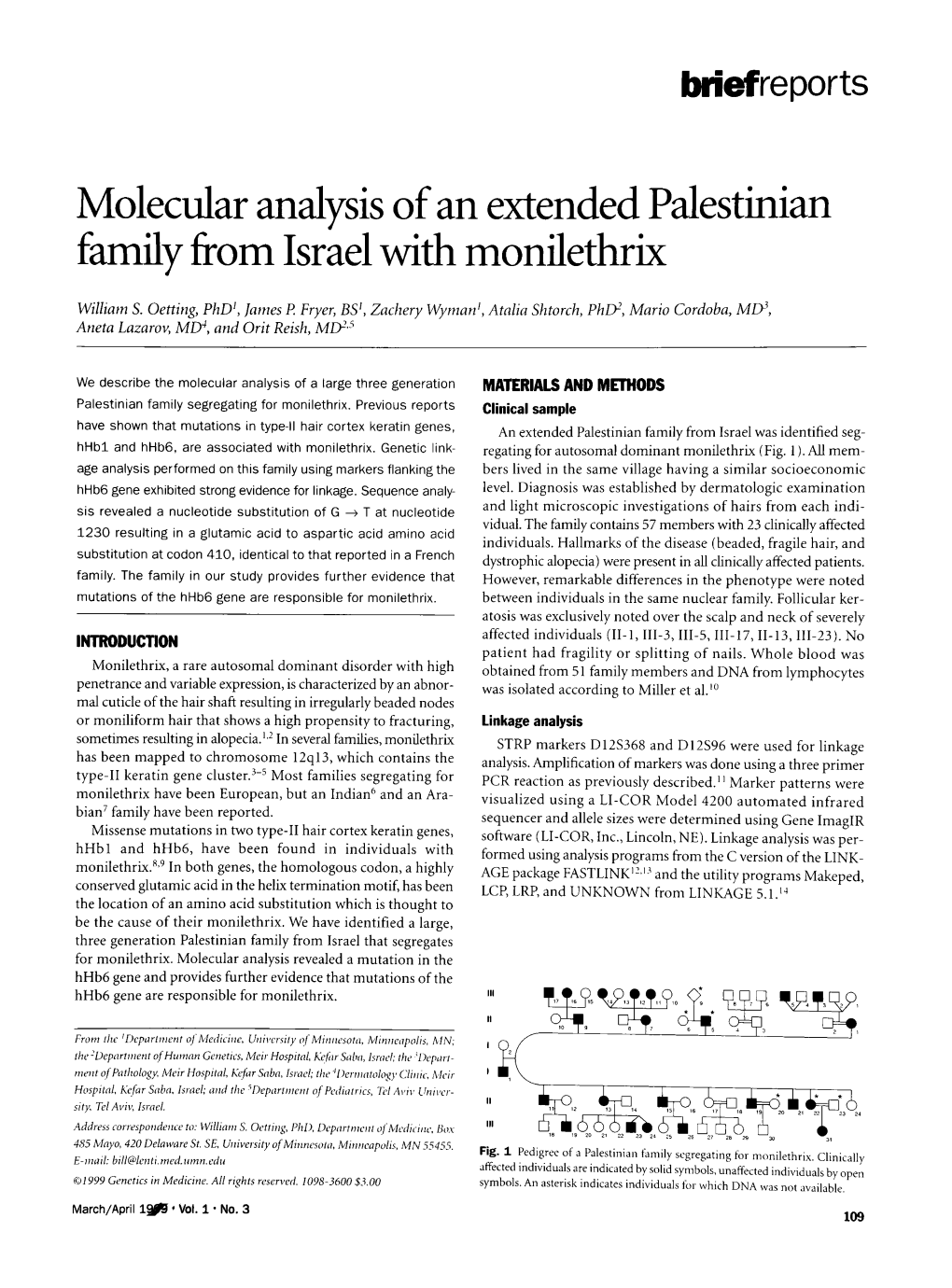 Molecular Analvsis of an Extended Palestinian Family from 1Srae1 with Monilethrix