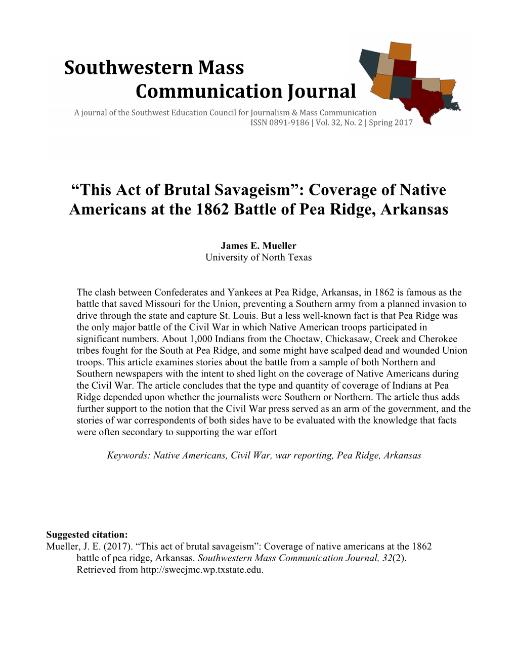 Coverage of Native Americans at the 1862 Battle of Pea Ridge, Arkansas