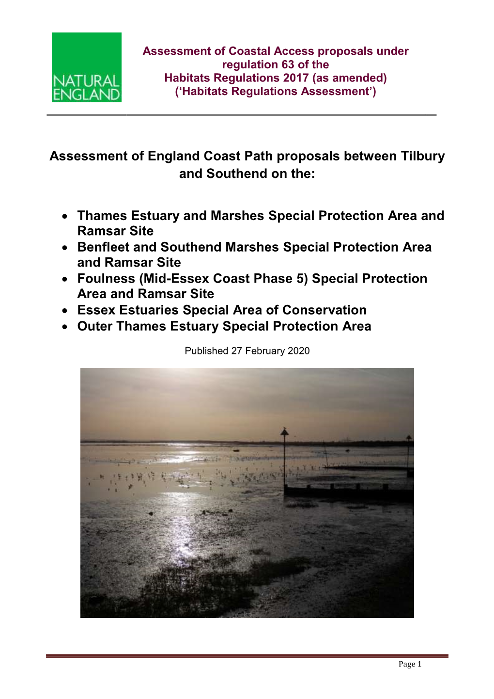 Assessment of England Coast Path Proposals Between Tilbury and Southend on The