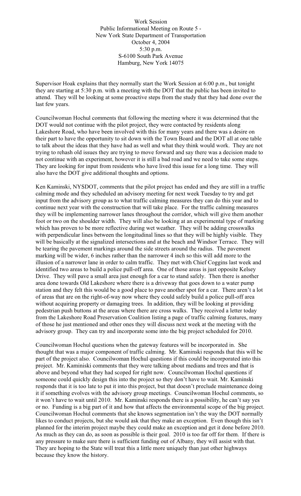 New York State Department of Transportation October 4, 2004 5:30 P.M