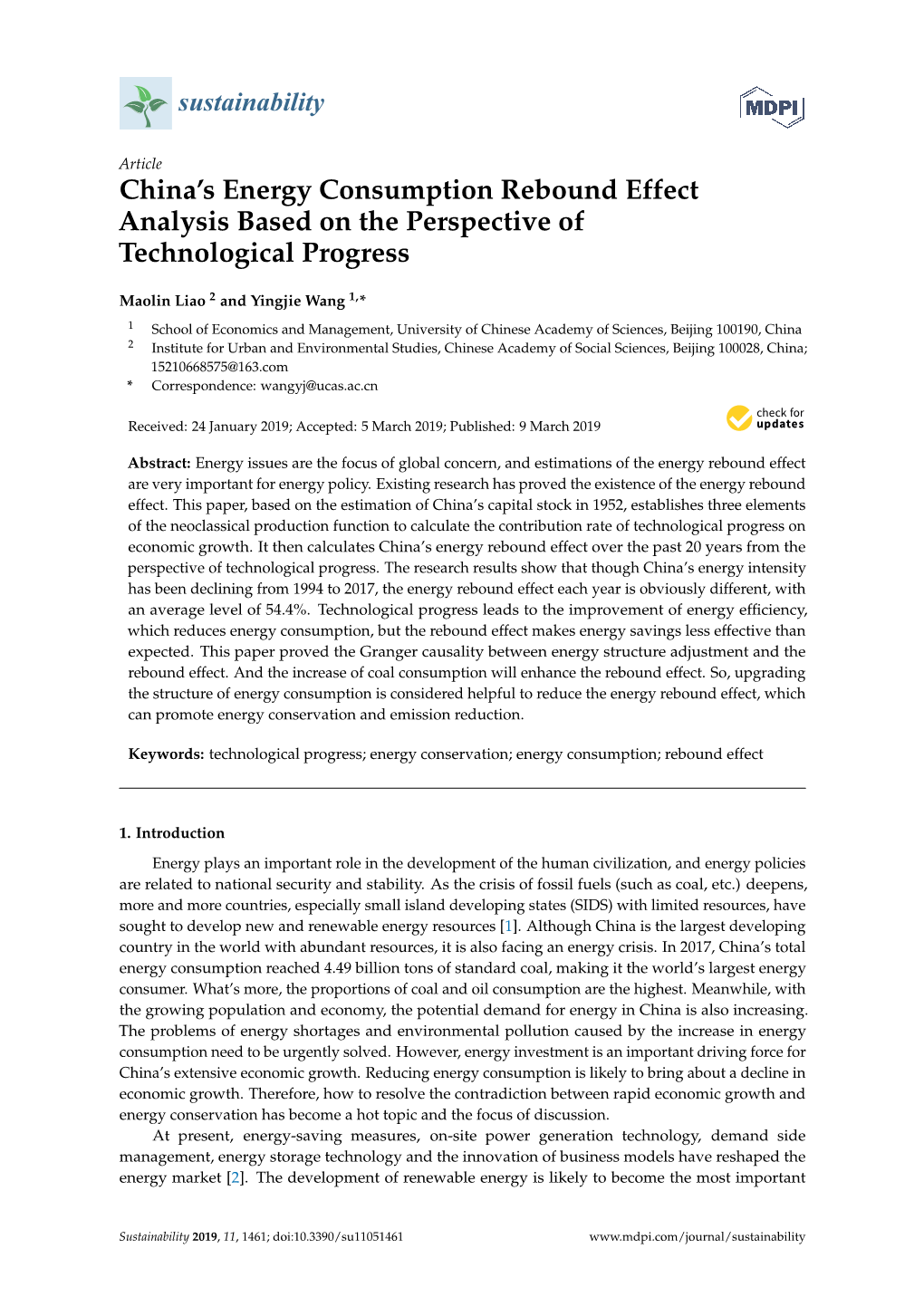 China's Energy Consumption Rebound Effect Analysis Based On