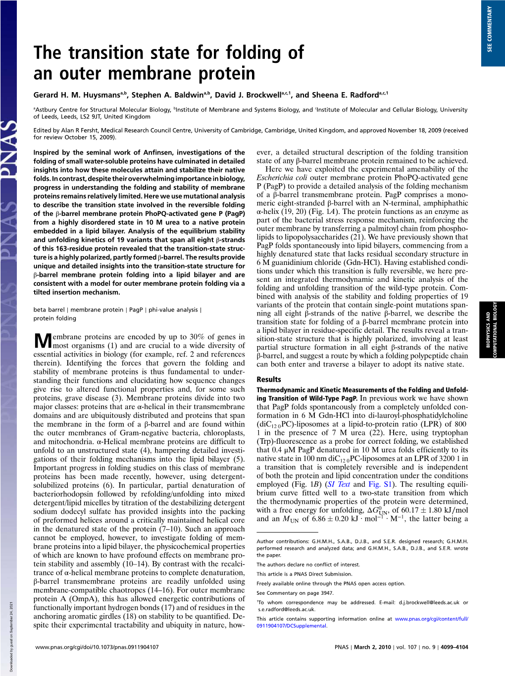 The Transition State for Folding of an Outer Membrane Protein