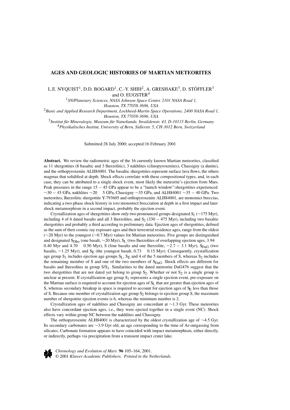 Ages and Geologic Histories of Martian Meteorites