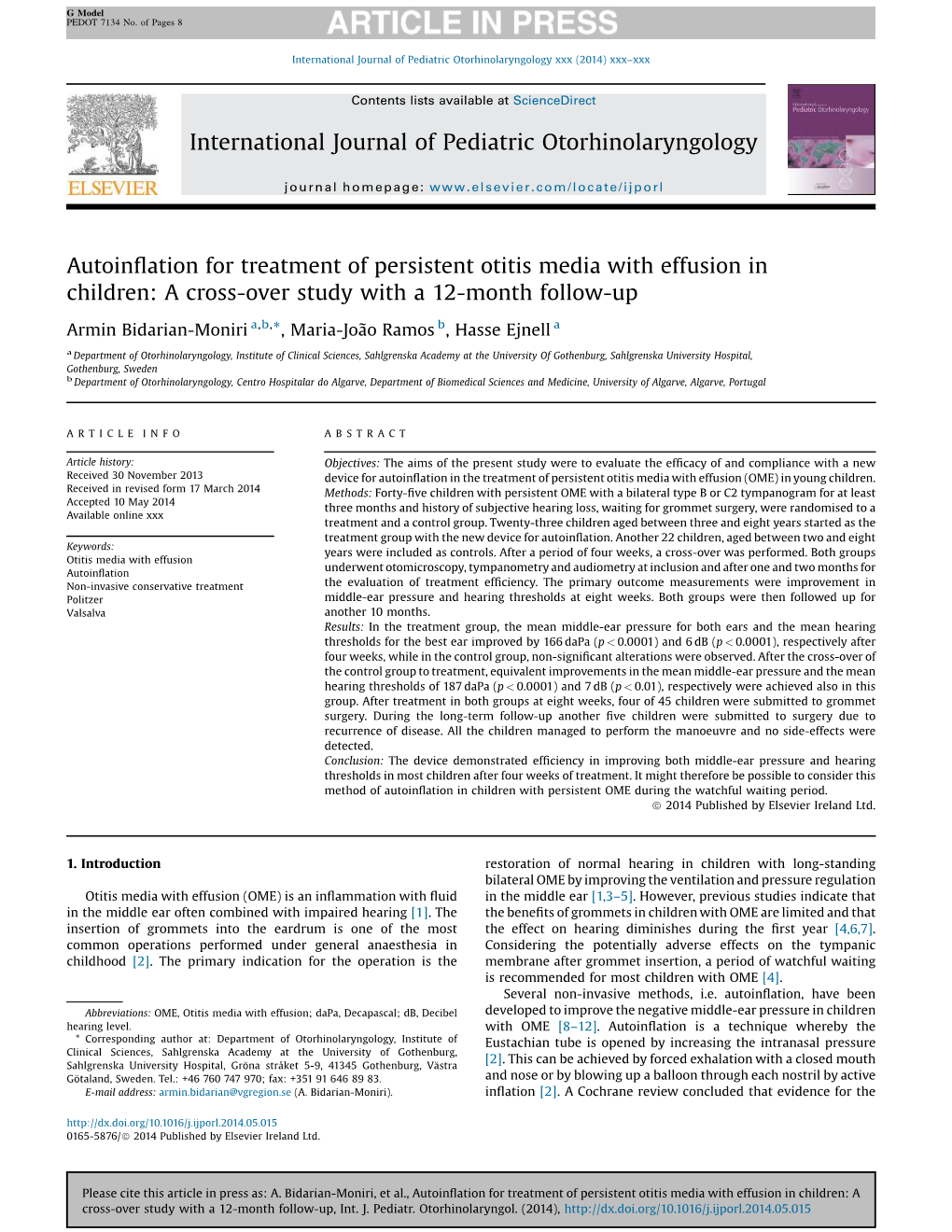 Autoinflation for Treatment of Persistent Otitis Media with Effusion in Children