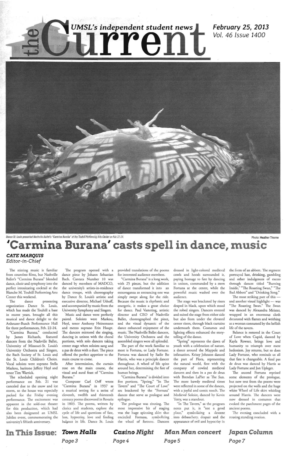 Carmina Burana' Casts Spell in Dance, Music CATE MARQUIS Editor-In-Chief