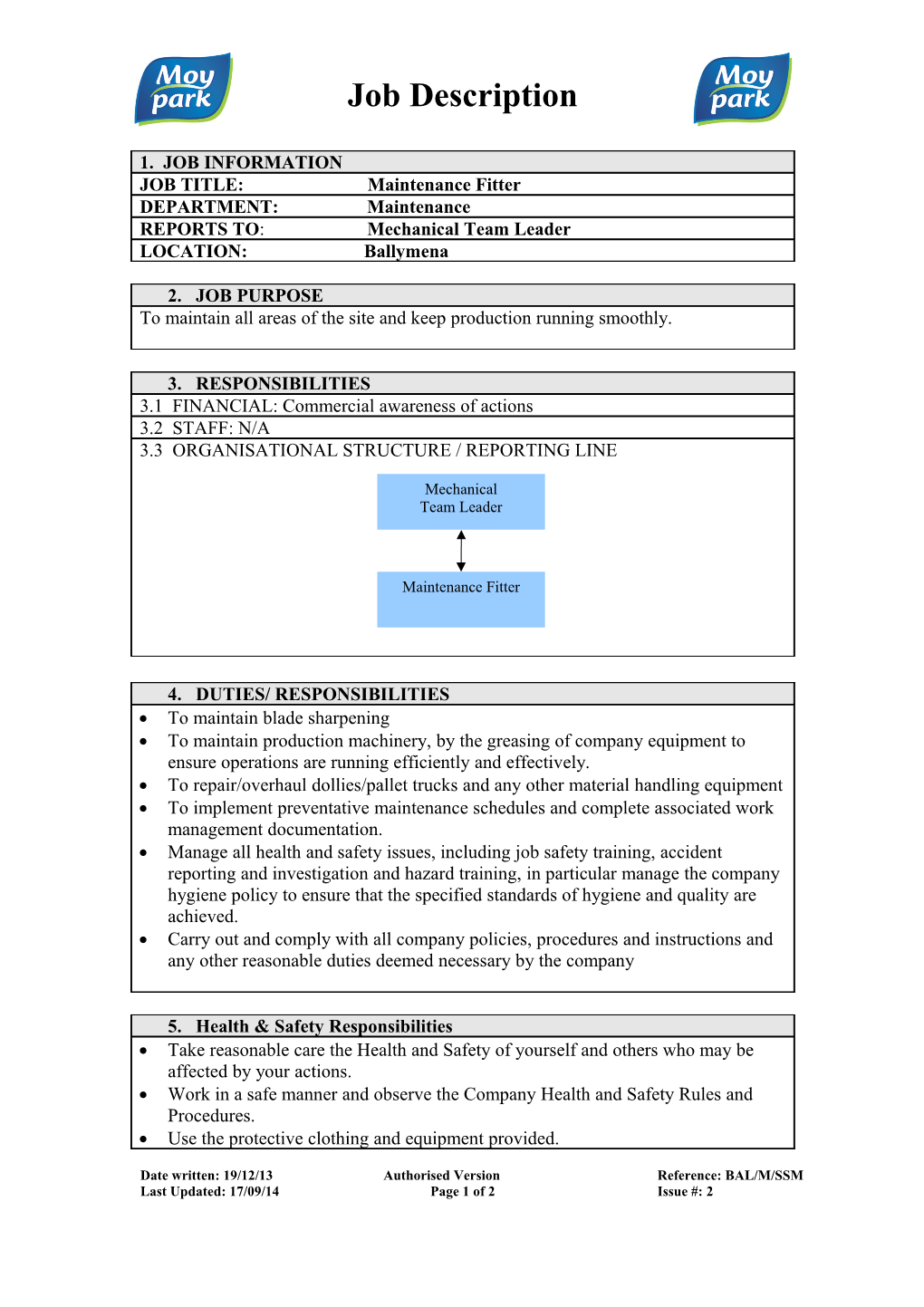 Date Written: 19/12/13 Authorised Version Reference: BAL/M/SSM s1