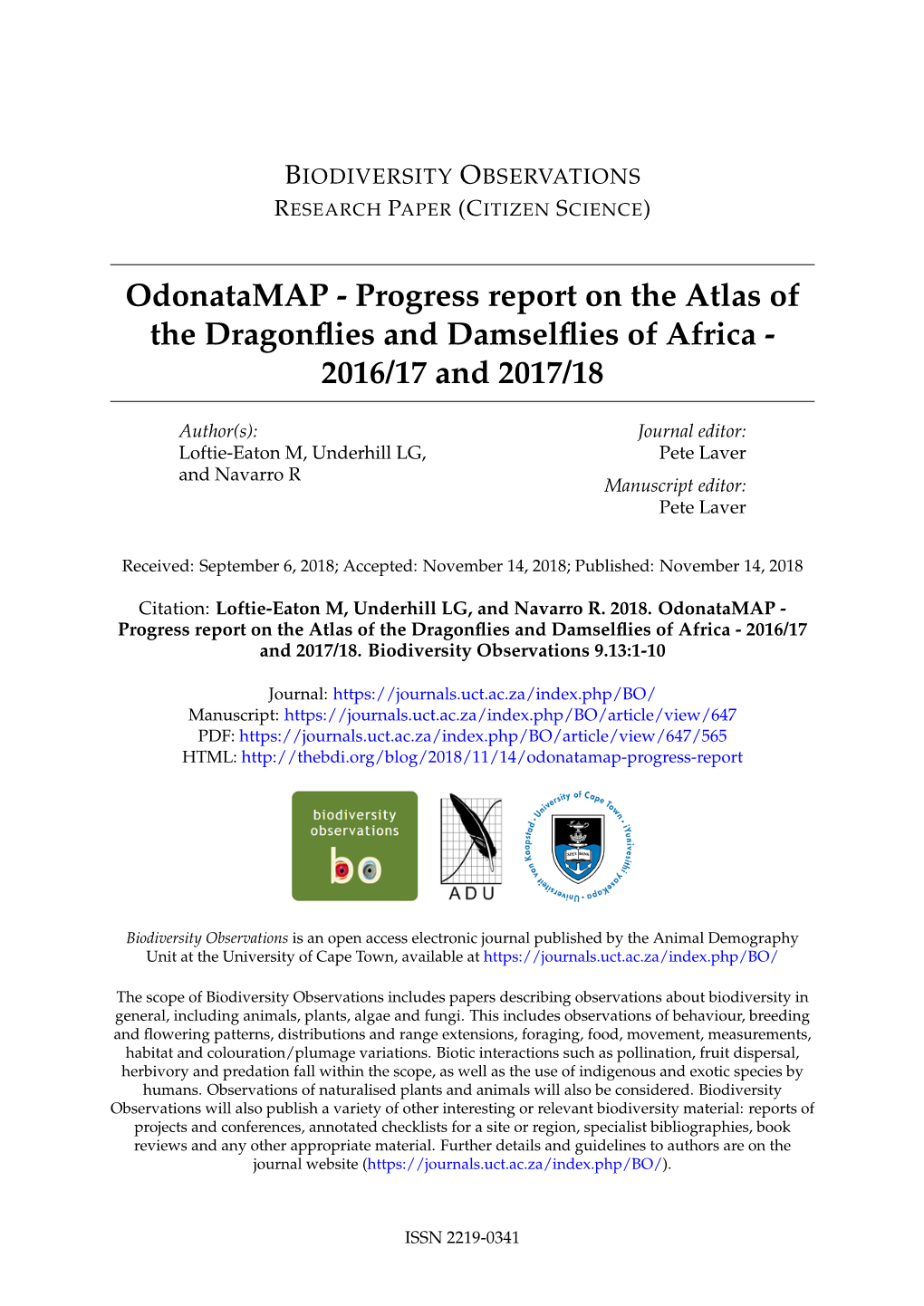 Progress Report on the Atlas of the Dragonflies and Damselflies of Africa