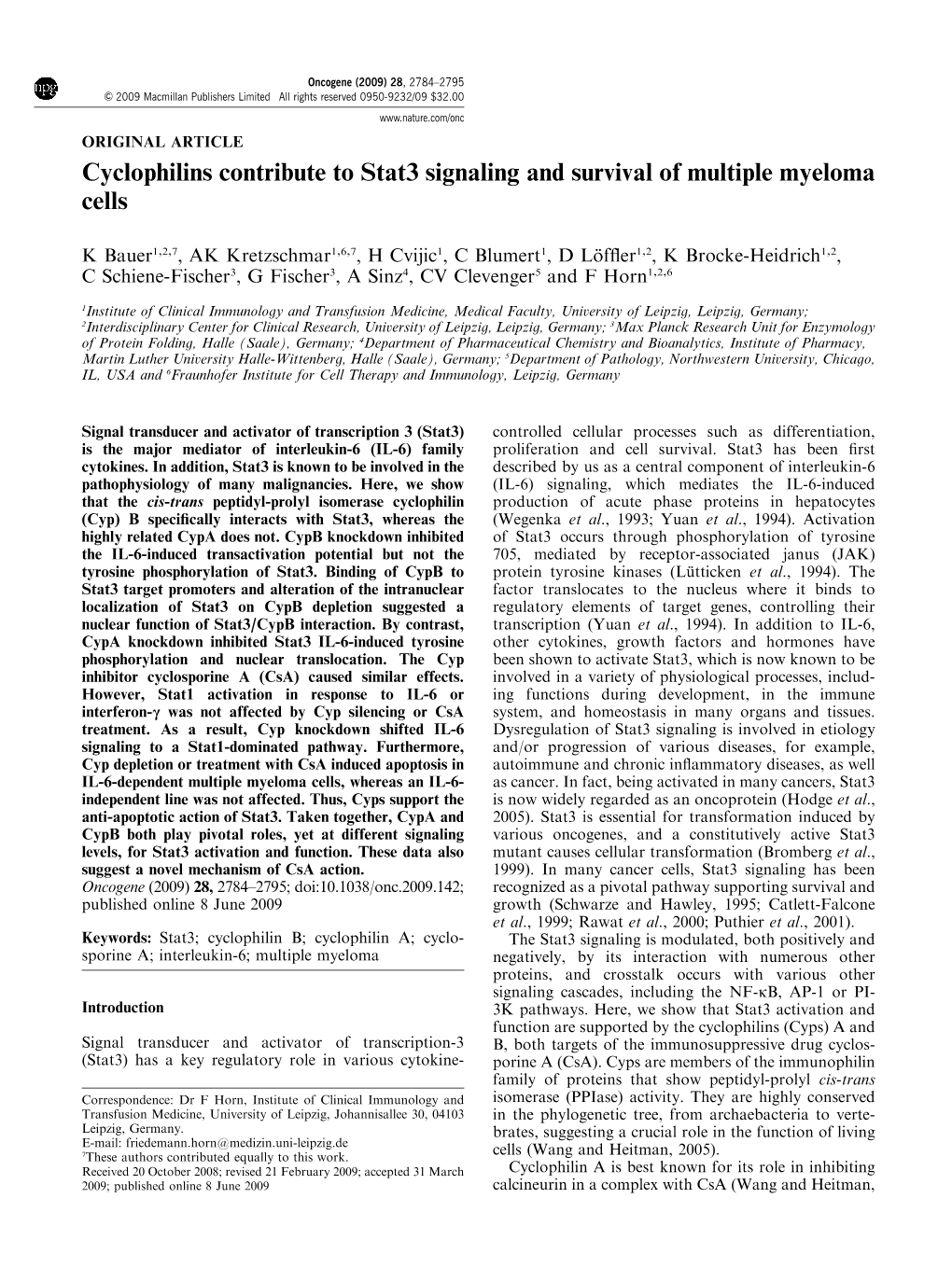 Cyclophilins Contribute to Stat3 Signaling and Survival of Multiple Myeloma Cells